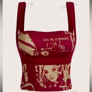 Graphic Wide Straps Top, Red top